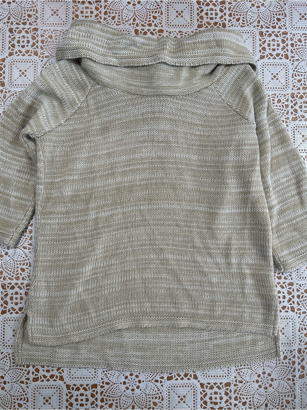 New Directions Petite Medium Cowl Neck Knit Sweater Beige Long Sleeve